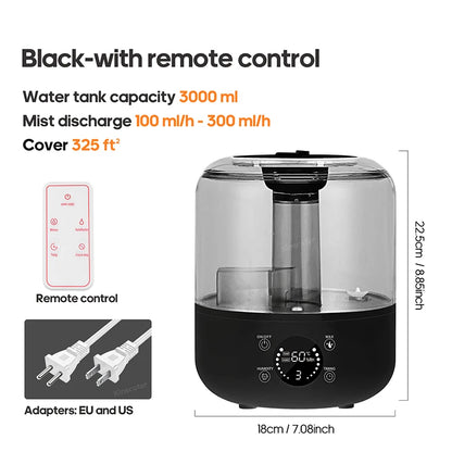 Household Electric Air Humidifier 3l Large-Capacity Large Spray Mute Humidifier Sprayer Atomiser Wall Plug