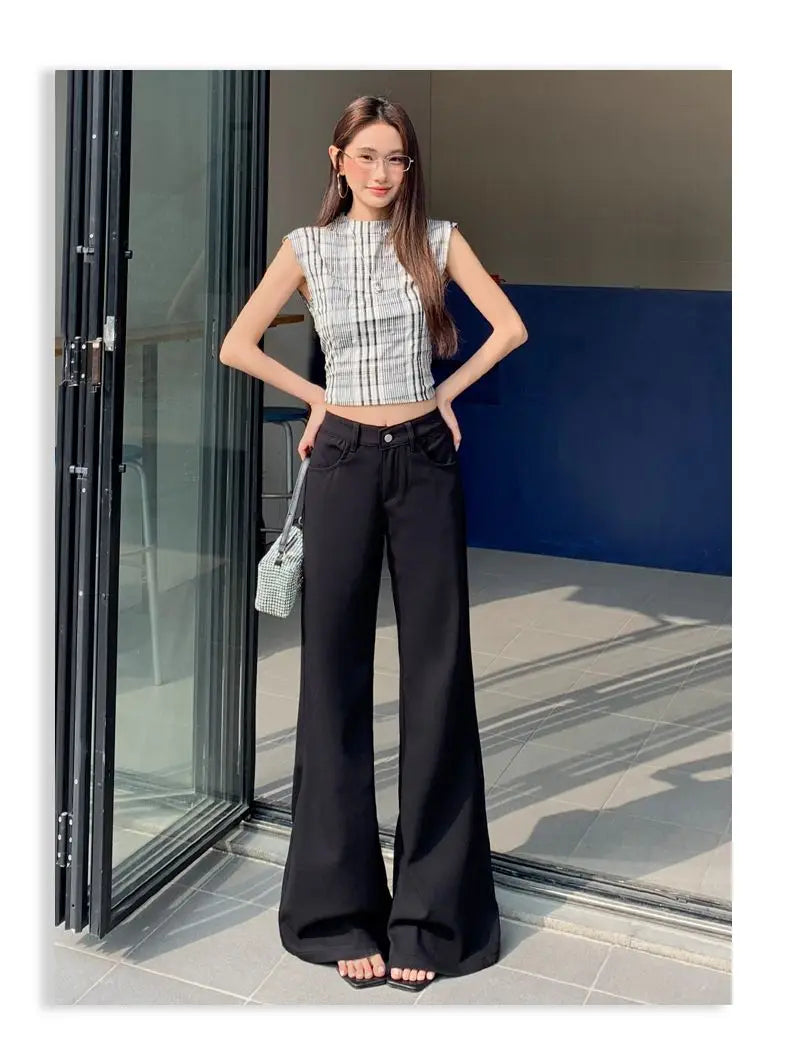 Spring 2026 Anti-wrinkle Flared Black Slimming Casual Pants New Thin Low-waisted Loose Flared Pants