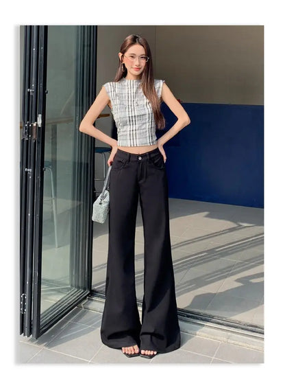 Spring 2026 Anti-wrinkle Flared Black Slimming Casual Pants New Thin Low-waisted Loose Flared Pants