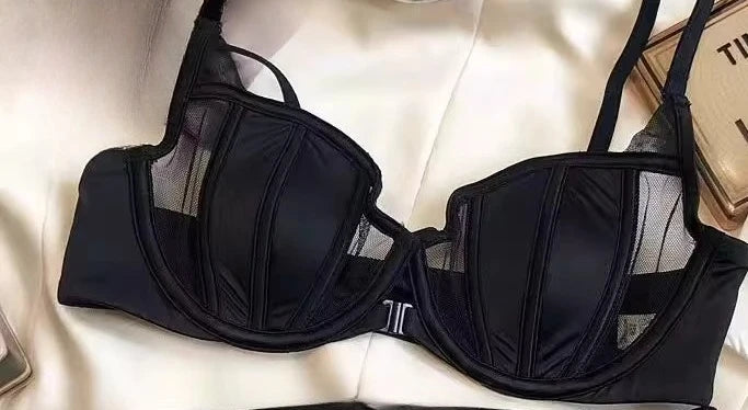 Front Fastening Push Up Bra Lingerie Set Sexy Satin Mesh Semi-Cup Underwired Lift Bra and Panty Set S-XL Size  Lingerie Sexy Set