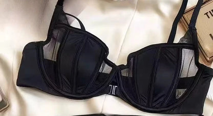 Front Fastening Push Up Bra Lingerie Set Sexy Satin Mesh Semi-Cup Underwired Lift Bra and Panty Set S-XL Size  Lingerie Sexy Set