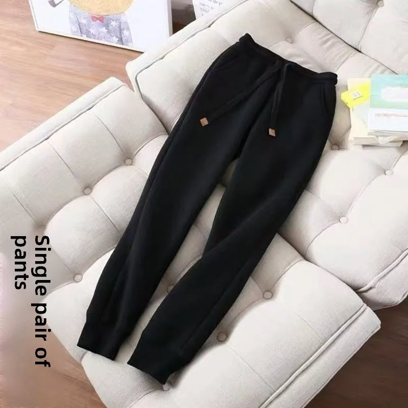 Thickened Fleece Hooded Long Sleeve Sports Casual Set Women Winter Style Cleanfit Short Jacket Trendy Sports Pants