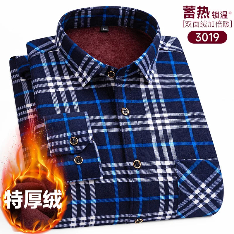 New Men's Long-Sleeved Shirt Thickened and Fleece Warm 8XL9XL Plus Size Autumn and Winter Casual No-Ironing Comfortable Top