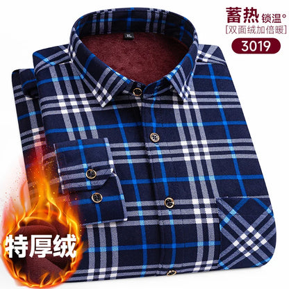 New Men's Long-Sleeved Shirt Thickened and Fleece Warm 8XL9XL Plus Size Autumn and Winter Casual No-Ironing Comfortable Top