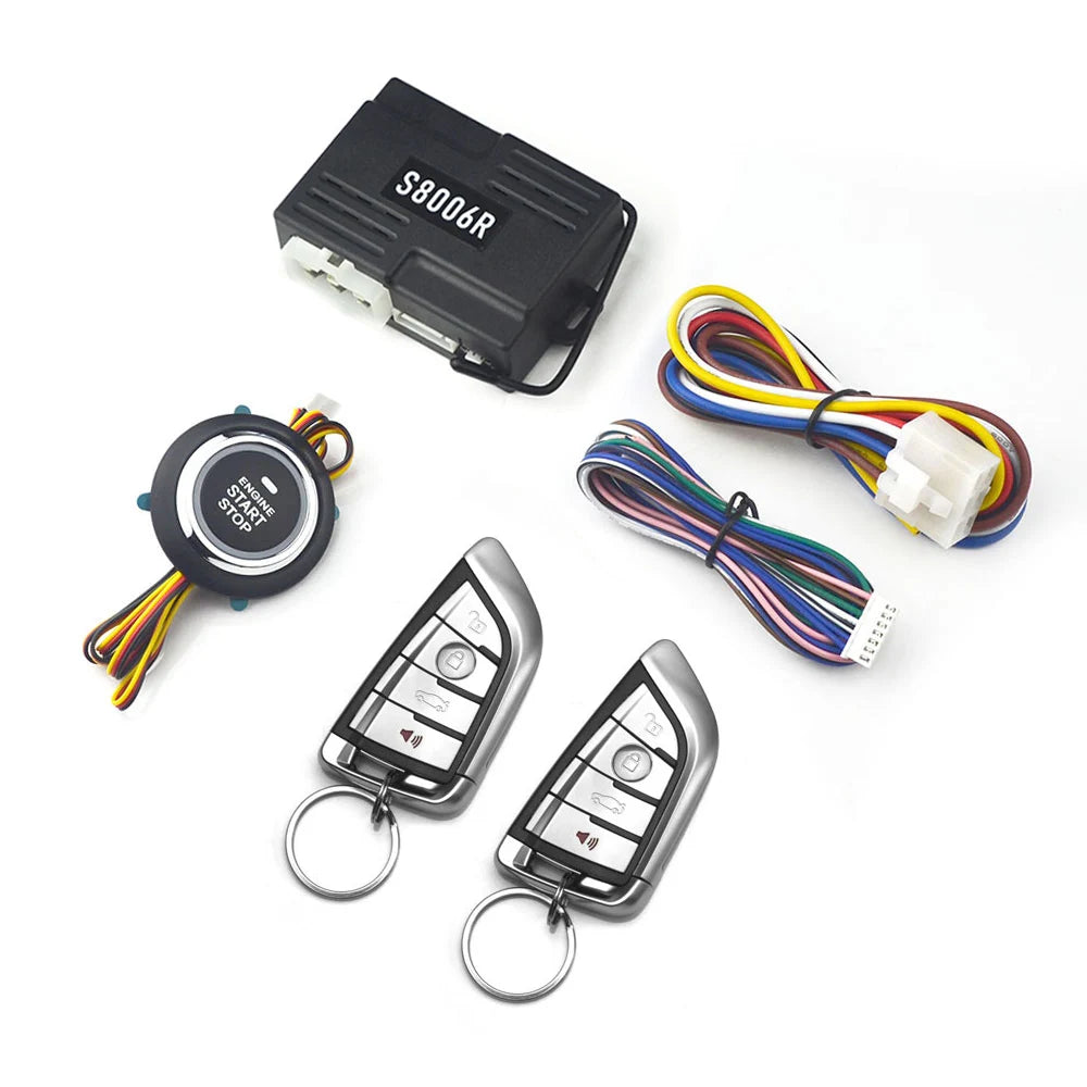 Universal Car Alarm Start Stop Ignition Button Keyless Start System Remote Start 2 Remote Controls Central locking system