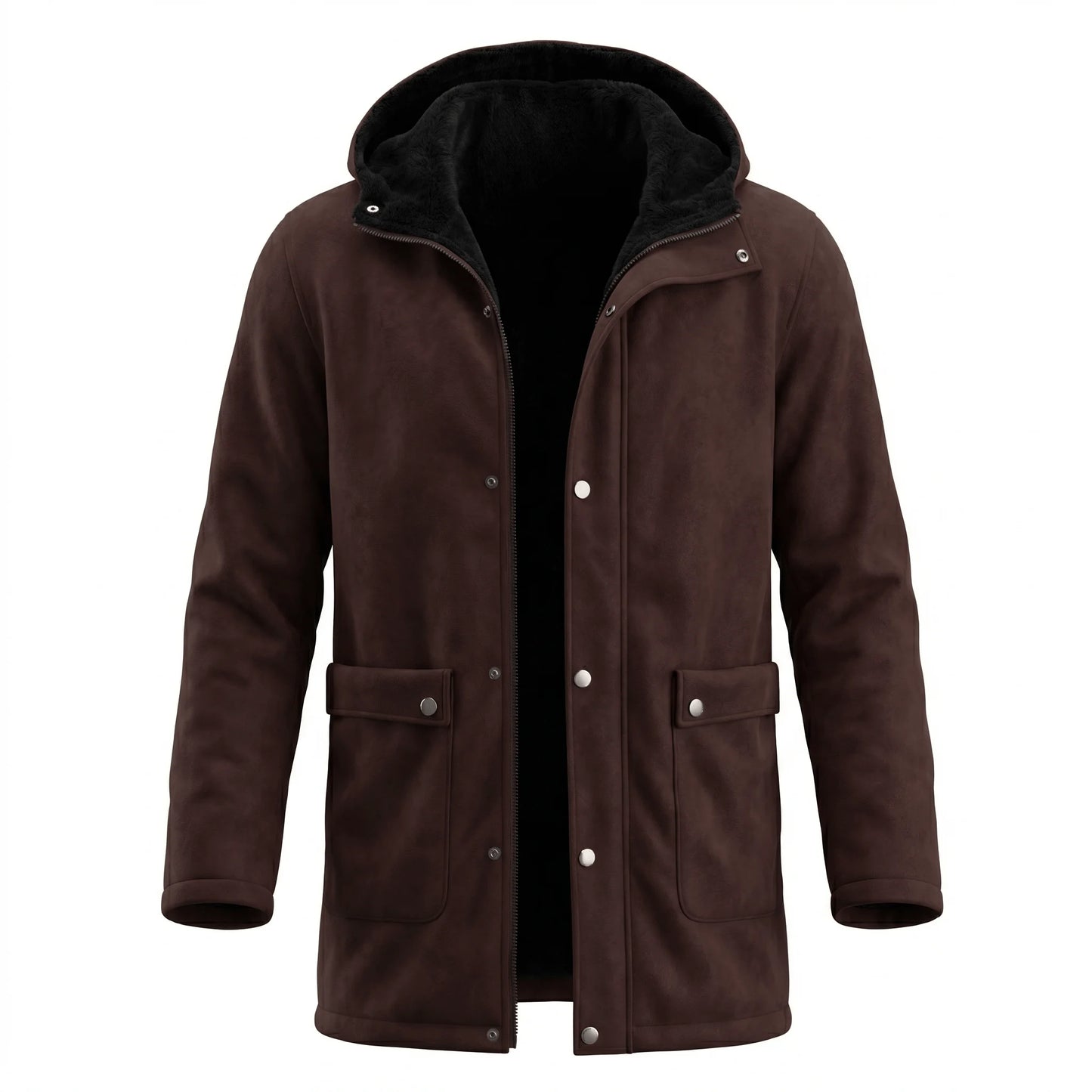 New Winter Arrivals Fleece-Lined Jackets Men’s Hooded Jackets Outdoor Windproof Zip-Up Trench Coats Faux Suede Coats Male Coat