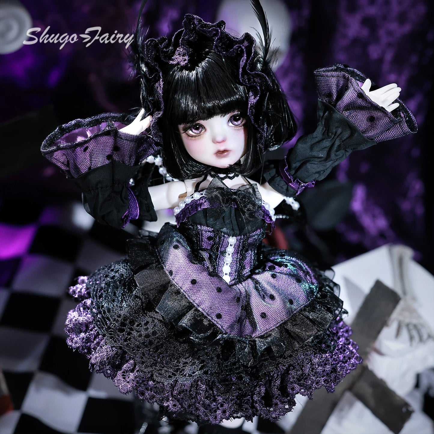 ShugaFairy 1/6 BJD Doll Edith Full Set Black & Purple Little Demon with Skull Joints and Dress High Quality Anime Resin Figure
