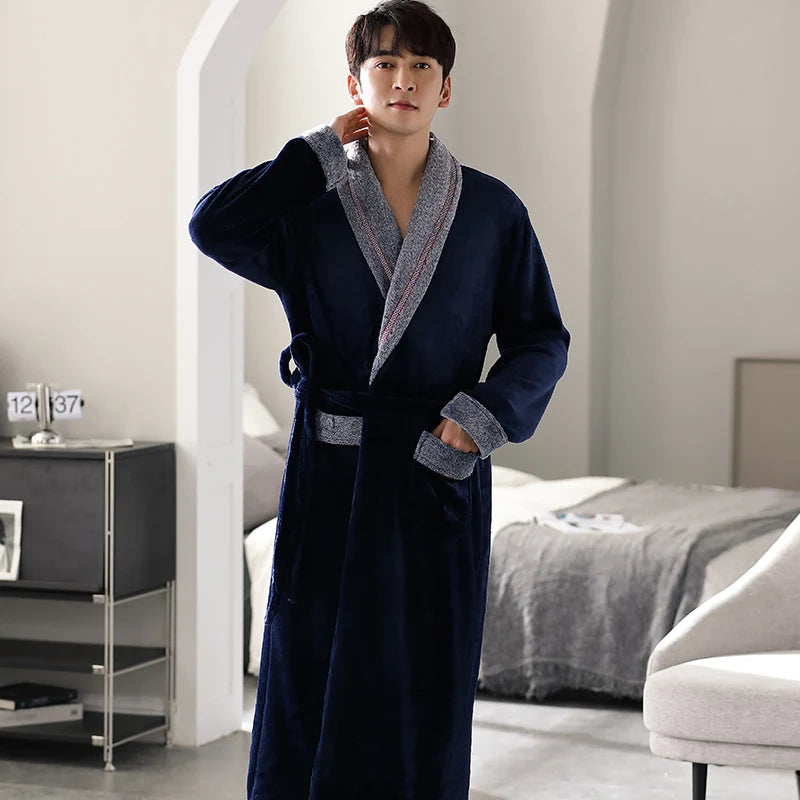 High Quality Men Bath Robe Warm Flannel Coral Fleece Bathrobe Male Dressing Gown Pijamas Hombre
