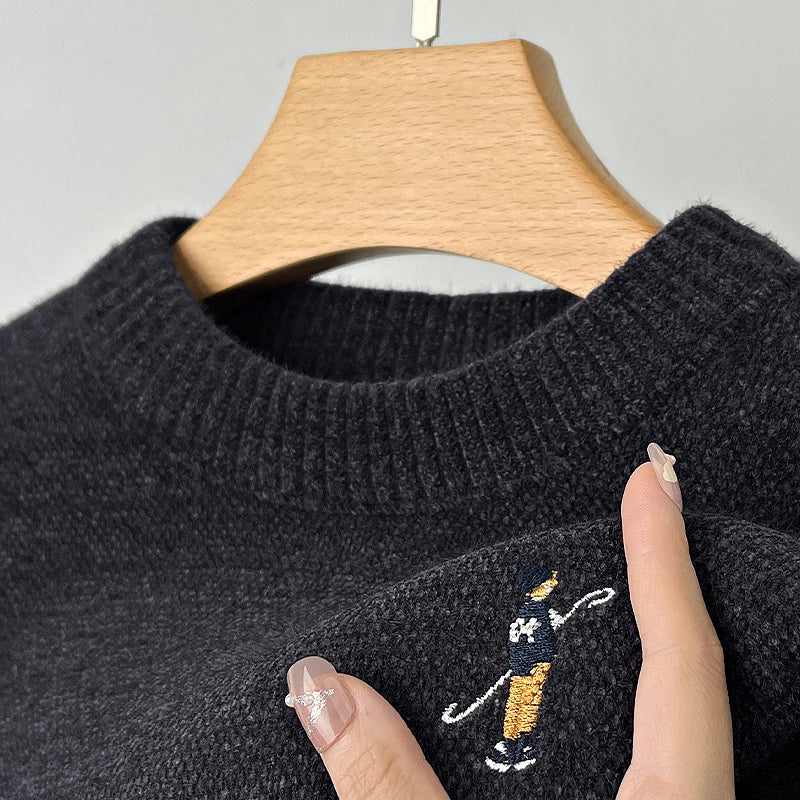 Luxury Quality Man Long-Sleeved Knitwear Round Neck Delicate Embroidery Spring New Sweater Leisure Warm Pullover Hot Men's Wear