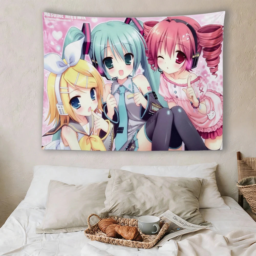 Vocaloid Hatsune Miku Rin Teto Tapestry, Cute Anime Wall Hanging Decor