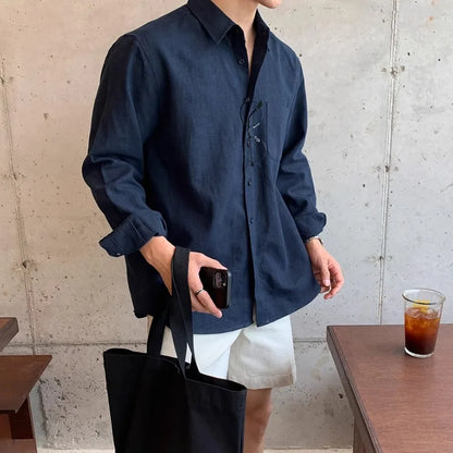 Long Sleeve Men's Casual Shirt Pure Color Design Sensation Leisure Style Korean Version Standard Fit Youth Popular Four Seasons