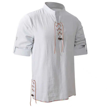 King Billion Men's Shirts Casual Men Cotton Linen Long Sleeve T-shirt Spring Autumn Vintage Shirt US Size Drawstring Neck