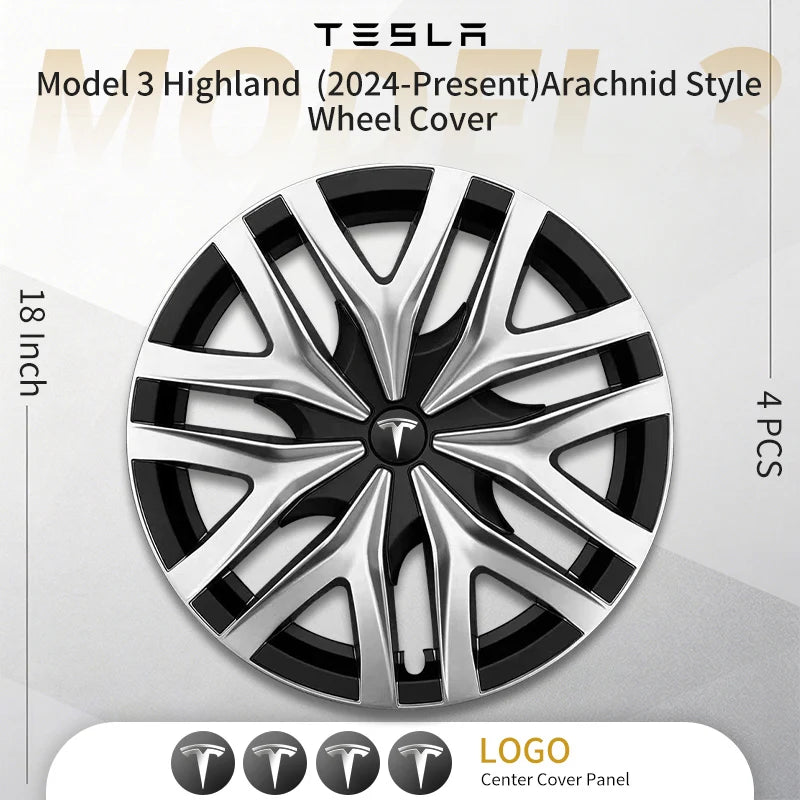 4PCS 18Inch Hubcaps for Tesla Model 3 Highland 2024-2026 Hub Cap Automobile Cap Full Rim Wheel Cover Can not for Model 3 Standar