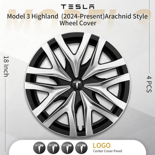 4PCS 18Inch Hubcaps for Tesla Model 3 Highland 2024-2026 Hub Cap Automobile Cap Full Rim Wheel Cover Can not for Model 3 Standar