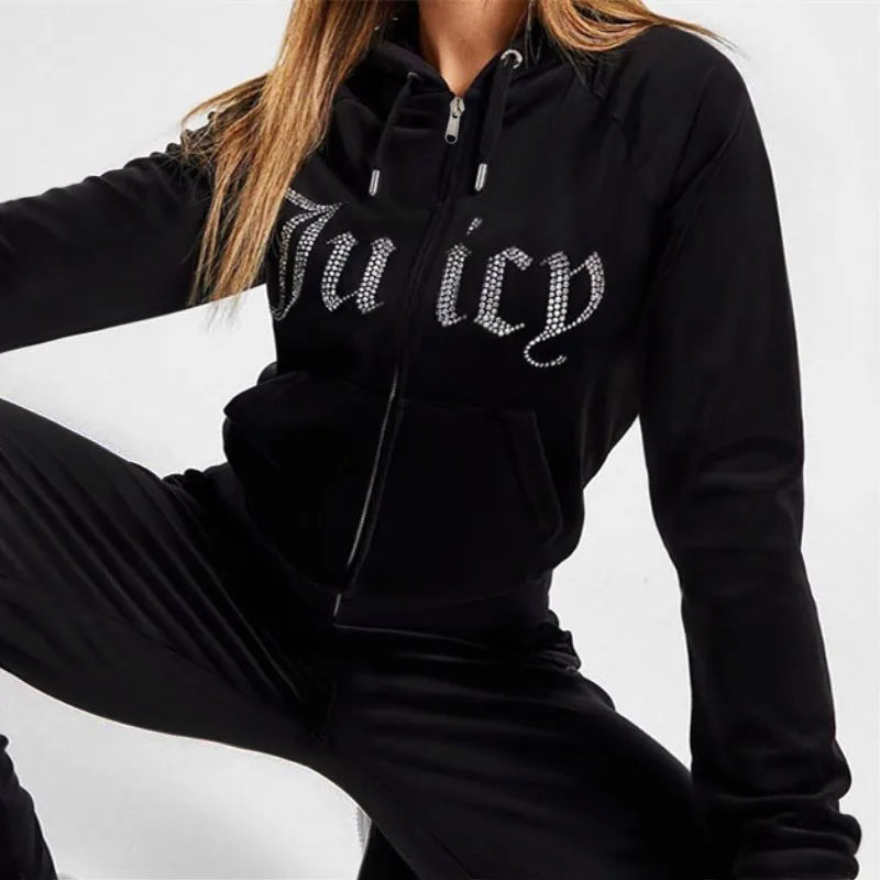 Trendy Y2K Harajuku Retro Printed Rhinestone Sweatshirt Unisex Casual Loose Hoodie Jacket for Men And Women