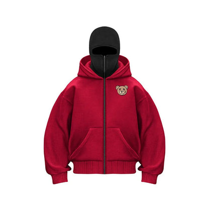 Unisex Double Hooded Fleece Sweatshirt Men Balaclava Hoodie Half Zip Warm Outfit Fall Winter Men Clothing Double Layered Hoodie