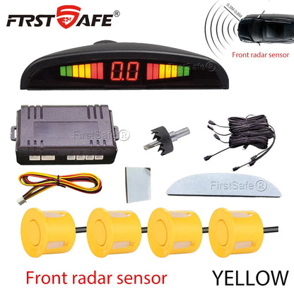Front Mounted Car Parking Sensor Danger Alarm Kit LED Display 4 Sensors 22mm Backlit Obstacle Radar Monitoring System 12 Colors