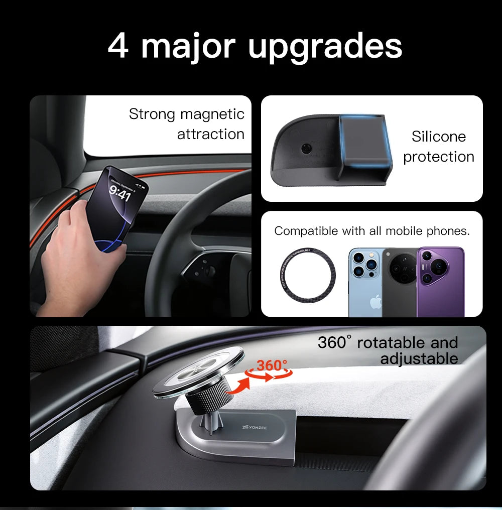 YZ For Tesla Model 3 Y YL Highland Juniper 360° Rotation Car Phone Holder ABS Strong Magnetic Mount Phone Stand 2026 Accessories