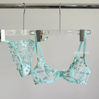 Sexy French Lingerie Set Floral Embroidery Sheer Mesh Bra with Soft Underwire Comfort Support for Large Bust CA S-XL MOYISU Bras