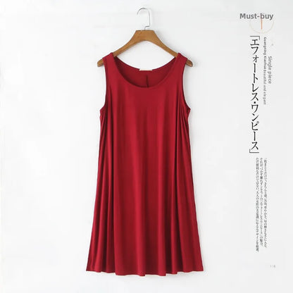 Loose Modal Summer Dr Women's Vest Dr plus Size Large 200 Pou Wearable Base Layer Korean Sle round Ne Midi Dr