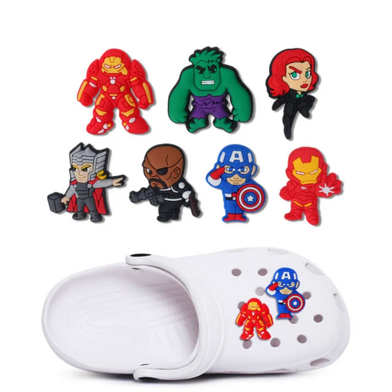 7-104Pcs Hot Toys Cartoon Series Shoe Charms for Clogs Sandals Decoration Shoes Accessories Buckle for Kids Friends Gift