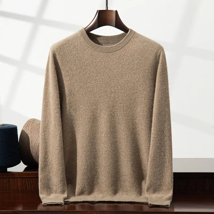 100% Cashmere Men's Pullover Business Casual Solid Knitted Sweater Loose Pull Round Neck Collar Tops Basic Versatile Jumper