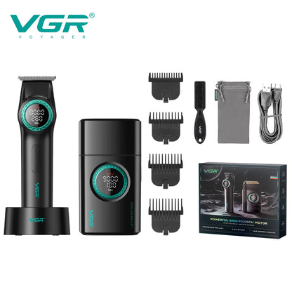 VGR V-977&377 high-end hair trimming two-piece set professional electric push shear men's LED intelligent digital men's shaver