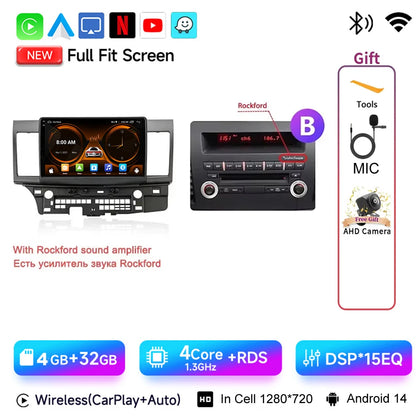JIUYIN 10.1" Android 15 Car Radio For Mitsubishi Lancer 2007 - 2017 CarPlay Android Auto GPS 4G Multimedia Stereo Navigation