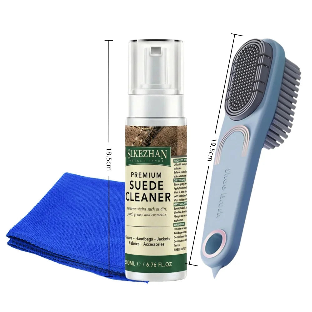 Suede Nubuck Shoe Cleaner Kit Foam Cleanser with Brush Towel for Sneakers Boots Bags Leather Jacket Care