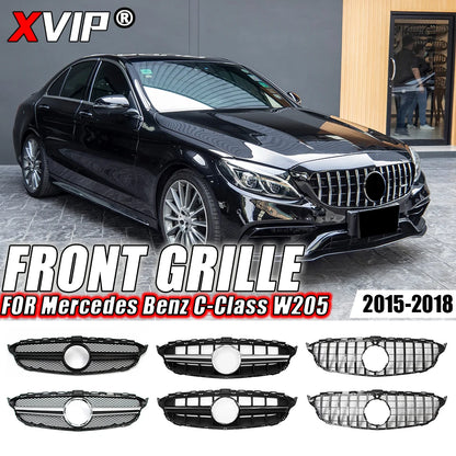 XVIP GTR Style Front Racing Grille For Mercedes Benz C-Class W205 2015-2018 C180 C200 C300 Chrome Diamonds Style Bumper Grilles