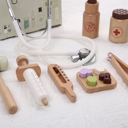 Children's Simulated Nurse Stethoscope Medical Kit Syringe Set Wooden Boy Doctor Playing House Toy