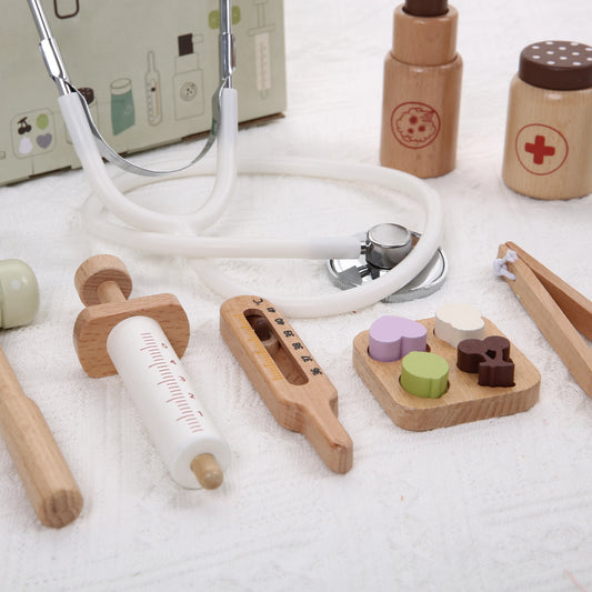 Children's Simulated Nurse Stethoscope Medical Kit Syringe Set Wooden Boy Doctor Playing House Toy