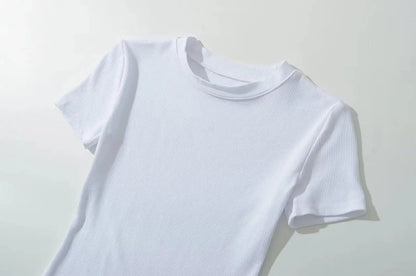 Summer Short Sleeve O-neck Knitted Bodysuits Women Stretchable Slim Basic Solid Color Tops