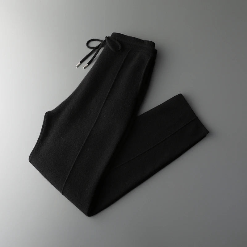 MVLYFLRT 2026 Men's Autumn Winter Elastic Waisted Knitted Pants 100% Cashmere Small Leg Casual Straight Leg Thickened Warm 2472