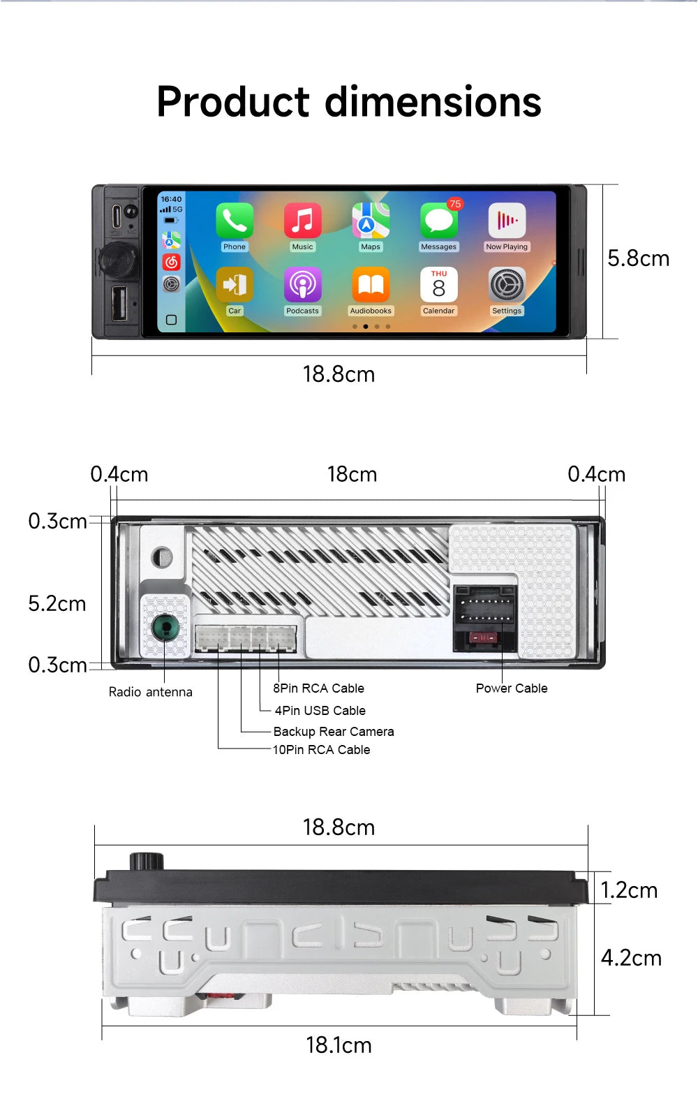 1DIN Universal MP5 6.28-Inch Car Radio IPS Wireless Carplay Android AUTO AUX USB SWC BT Touch Screen Multimedia Video Player