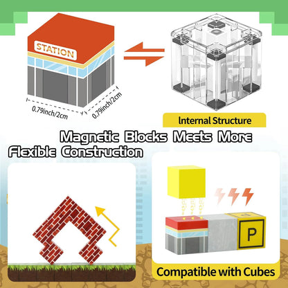200PCS Magnetic Building Blocks Magnetic Cubes Road with Car STEM Kids Toys Magnet Construction Set For Boys & Girls Gift