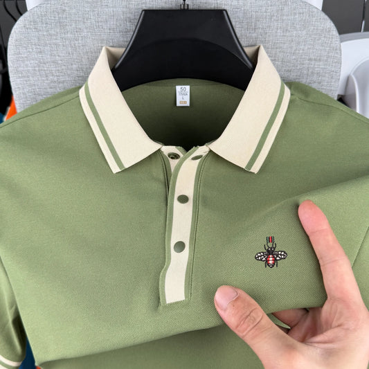 100% pure cotton high-end brand men's short sleeve polo shirt 2026 summer luxury fashion bee embroidery golf top casual T-shirt