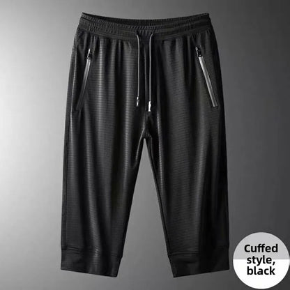Ice Silk Men's Casual Pants Sports Set Air Conditioning Pants Quick Dry Trendy Large Size Short Sleeve T-Shirt Mesh Summer Wear