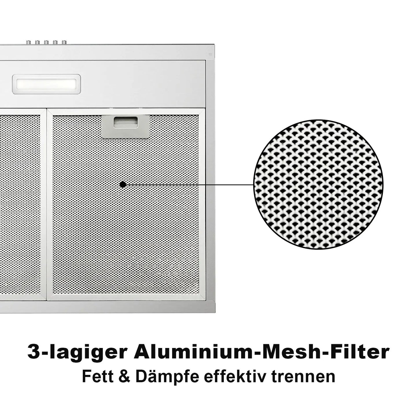 60cm Under Cabinet Range Hood 201m³/h, Stainless Steel, 3-Speed Button Control, Activated Carbon Filters