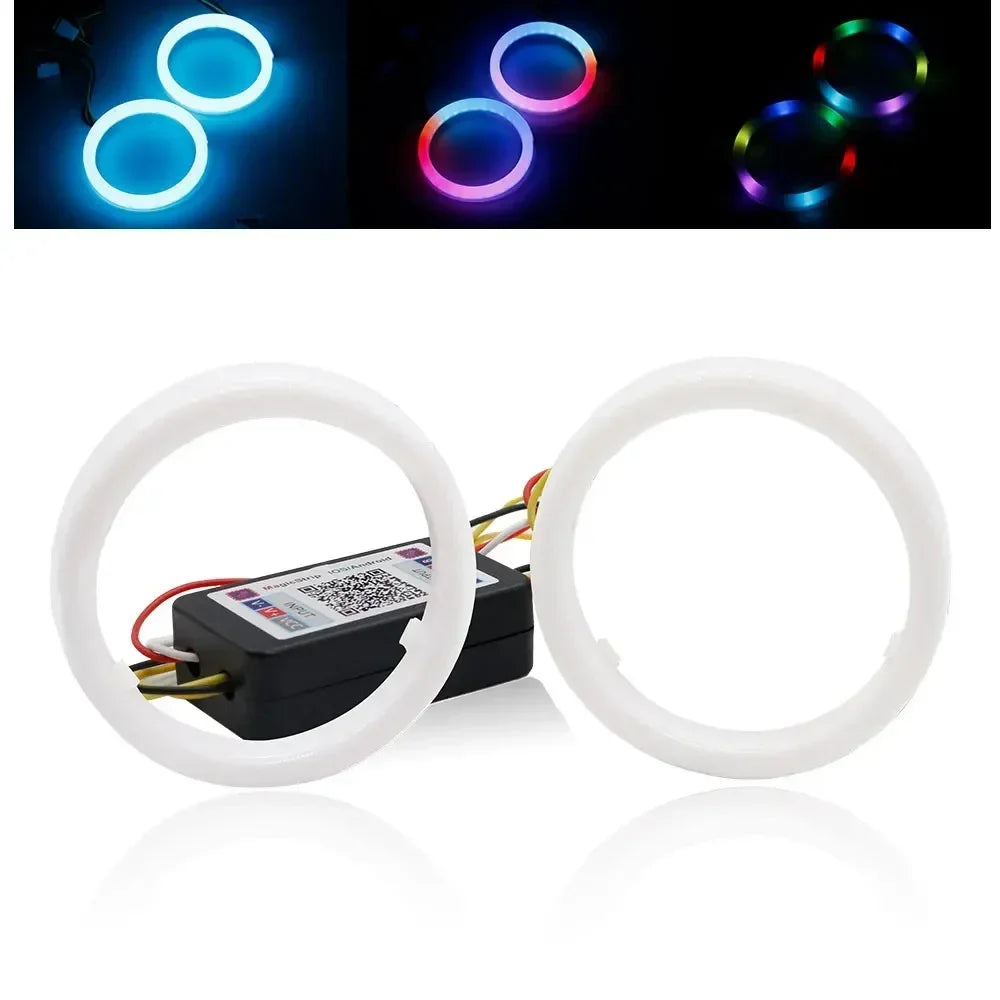 2PCS Car Colorful Cotton LED Angel Eyes Halo Rings APP Control Headlight Lamps Daytime Running Light for Car Offroad Motorcycle
