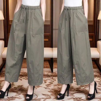 High Waist Wide Leg Pants Women Loose Slimming Nine Points Casual Pants plus Size Versatile Midlife Mom Pants Commute Style