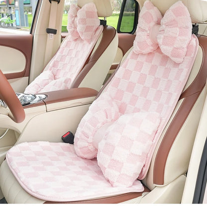 Pink Car Seat Cushion Covers Winter Thick Warm Anti-Slip Plush Comfortable Simple Design Car Seat Cover Seat Accessories