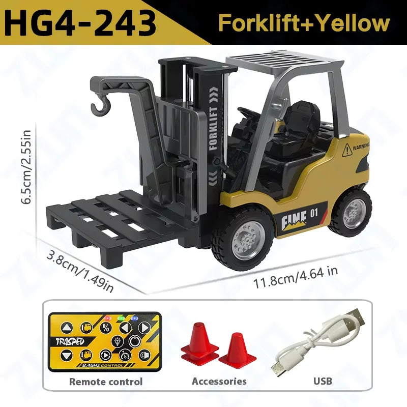 1:64  2.4G RC Model Car Remote Control Excavator Dump Truck Forklift Alloy Plastic Simulation Construction Vehicle Toy For Kid