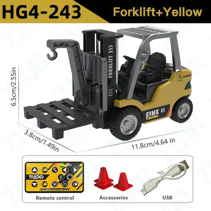 1:64  2.4G RC Model Car Remote Control Excavator Dump Truck Forklift Alloy Plastic Simulation Construction Vehicle Toy For Kid