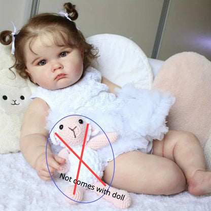 BZDOLL Realistic 60cm 24inch Soft Vinyl Reborn Baby Fat Big Doll with 3D-Paint Skin and Vascular Vein Toddler Toy for Kids Art Gift (not including Sheep) Including Feeding Bottle and Pacifier
