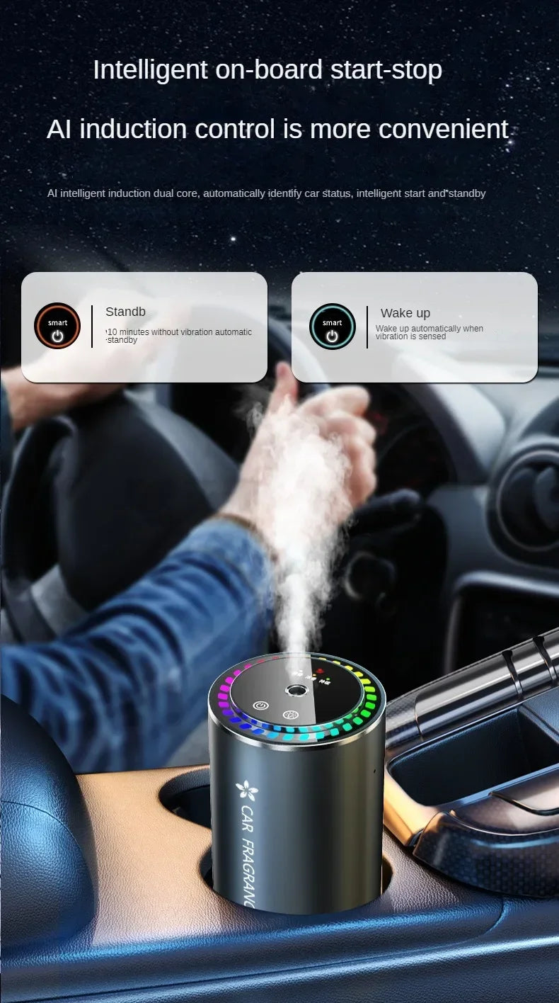 Car Aromatherapy Perfume with Automatic Spray Aluminum Alloy Metal Odor Remover with Colorful Star Ceiling Atmosphere Light