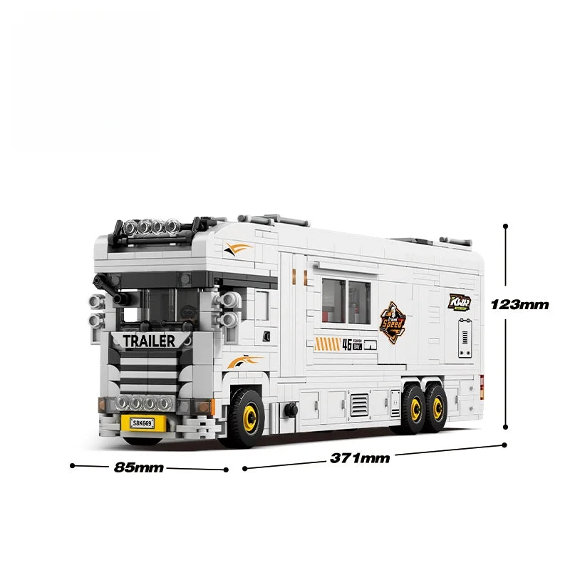 New heavy-duty truck building block sets in various styles, including containers, tank trucks, cranes, and RV vehicle constructi