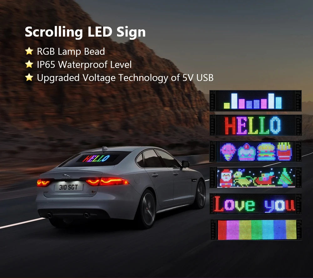 LED Matrix Pixel Panel Light Bluetooth App 5V USB  Control Scrolling Advertising LED Car Sign Animation Programmable for Car Sho