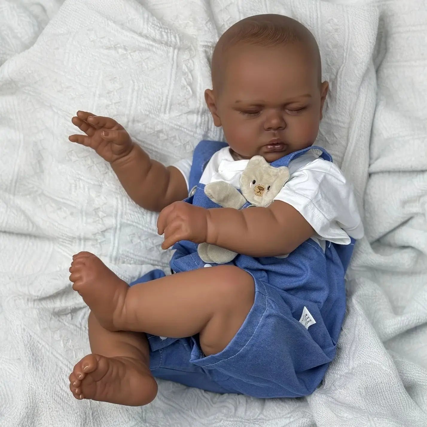 AONPENG 60cm 24inch Asleep Reborn Doll, Brown & Black Skin, Vinyl Limbs Cloth Body, Play House Toy, Girls Birthday Gift