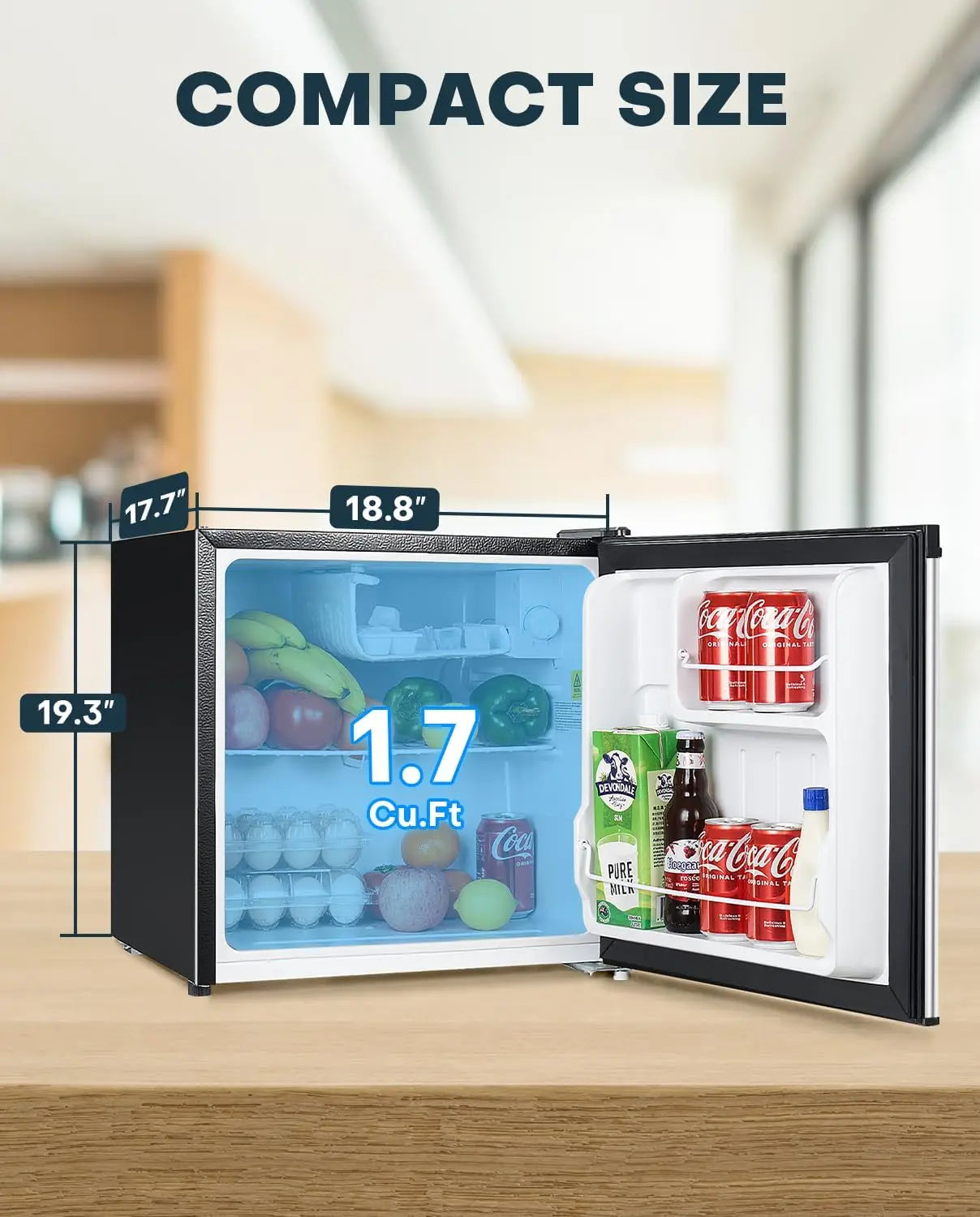 1.7 Cu.ft Mini Fridge with Freezer, Dorm Essentials, Adjustable Thermostat, Energy Saving, Low Noise